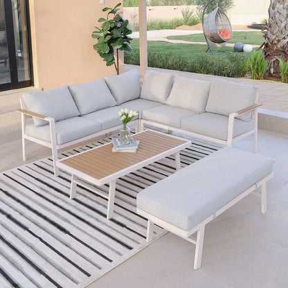 طقم أريكة زاوية خارجية من أستون مكون من 9 مقاعد - أبيض