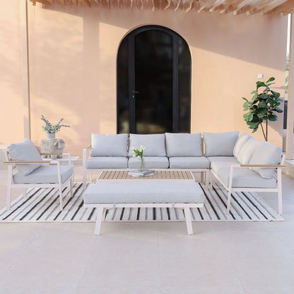 طقم أريكة زاوية خارجية من أستون مكون من 9 مقاعد - أبيض