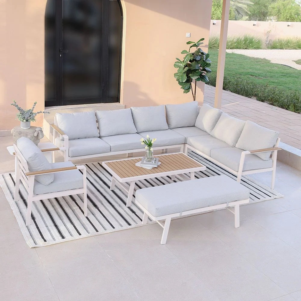 Aston 9-Seater Outdoor Corner Sofa Set - White