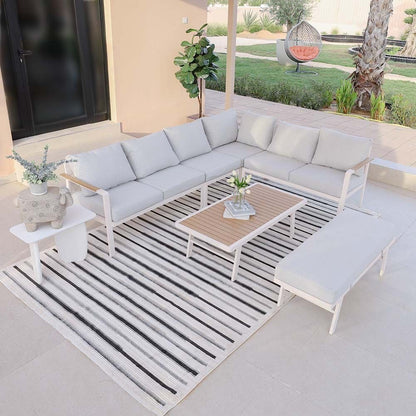 طقم أريكة زاوية خارجية من أستون مكون من 9 مقاعد - أبيض