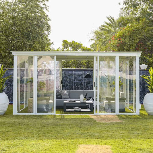 Eden House Gazebo with Curtains and Light - White