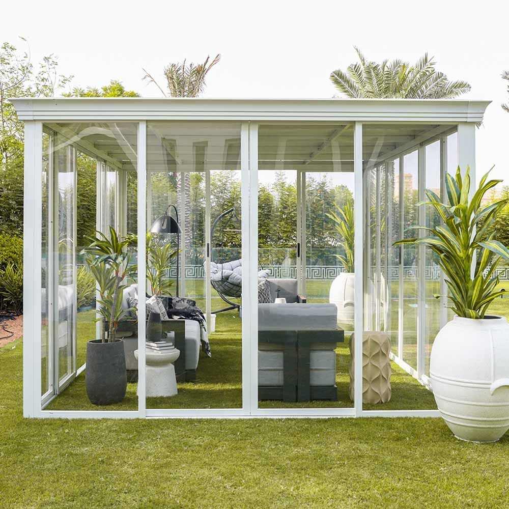 Eden House Gazebo with Curtains and Light - White