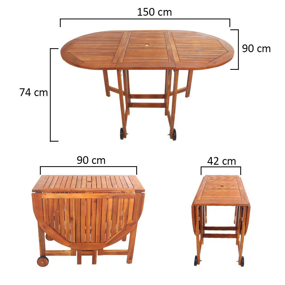 Yatai 7 Pcs Foldable Acacia Wood With Movable Tyres Patio Bistro Set