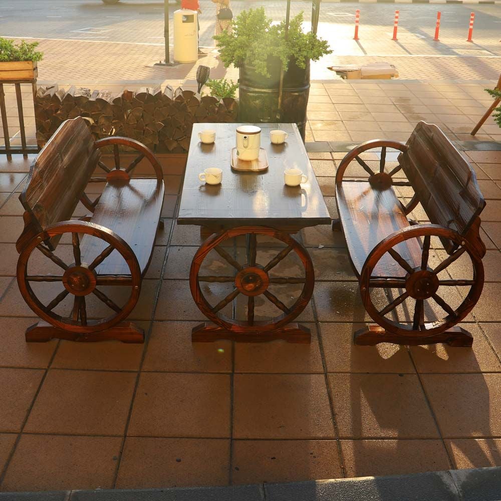 YATAI Wooden Wagon Wheel Bench and Table Set