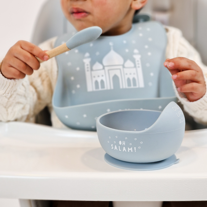 Once Upon a Dua - Lux Silicone Bowl & Spoon Set - Dusty Blue