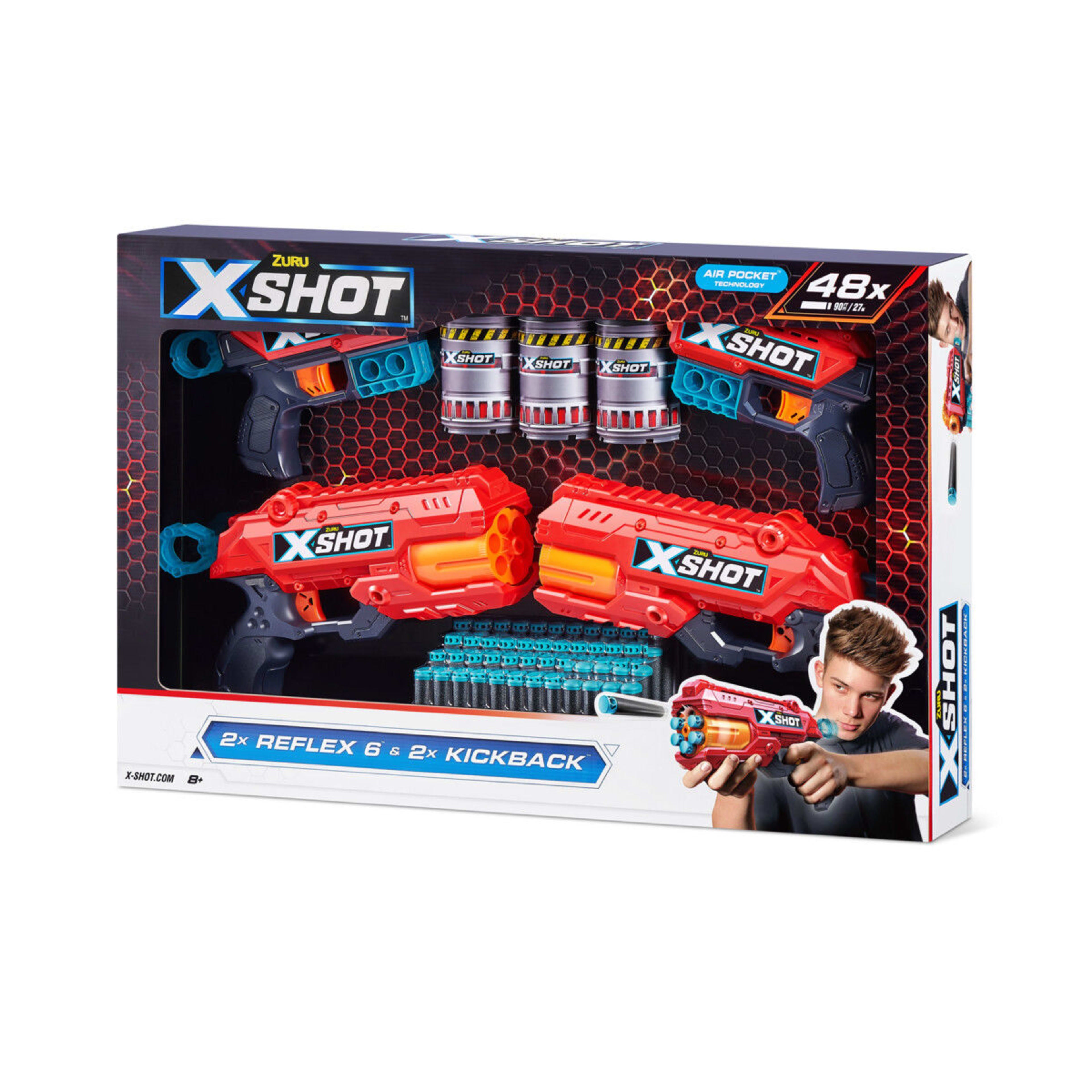 X-Shot - Excel Combo Pack [2 Kickback/2 Reflex-6] (3 Cans/48 Darts)