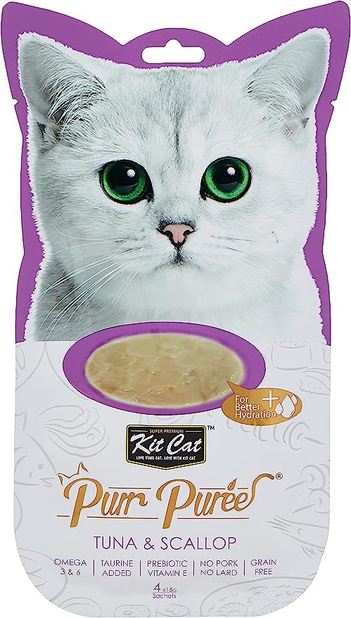 Kit Cat Purr Puree Tuna & Scallop Wet Cat Treat Tubes 4x15gm