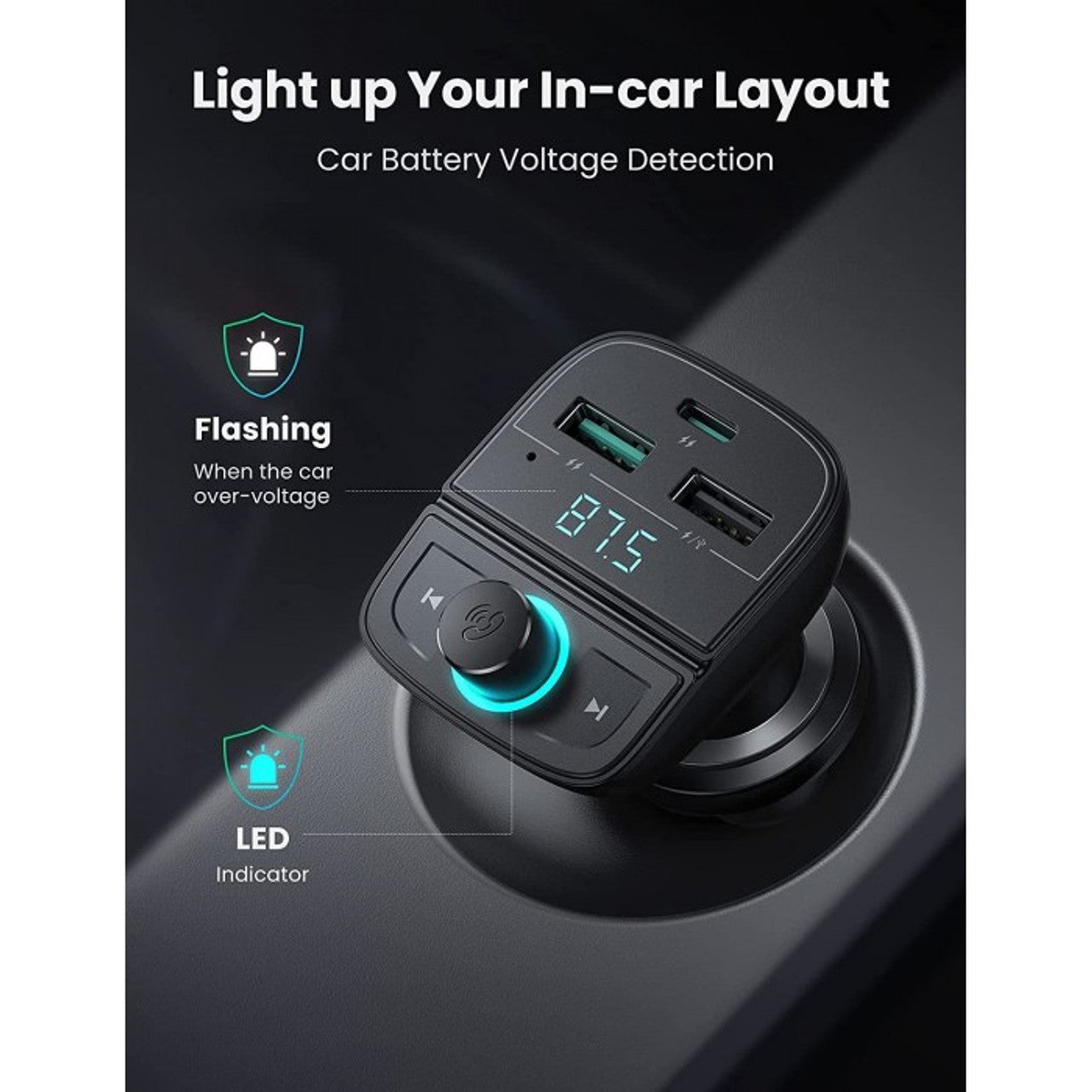 UGreen Bluetooth FM Transmitter USB Car Charger 31.5W