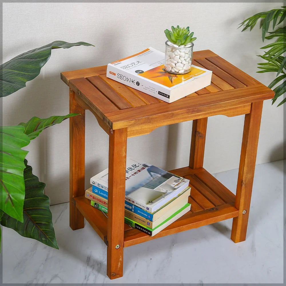 Solid Acacia Wood Table Bamboo Stool