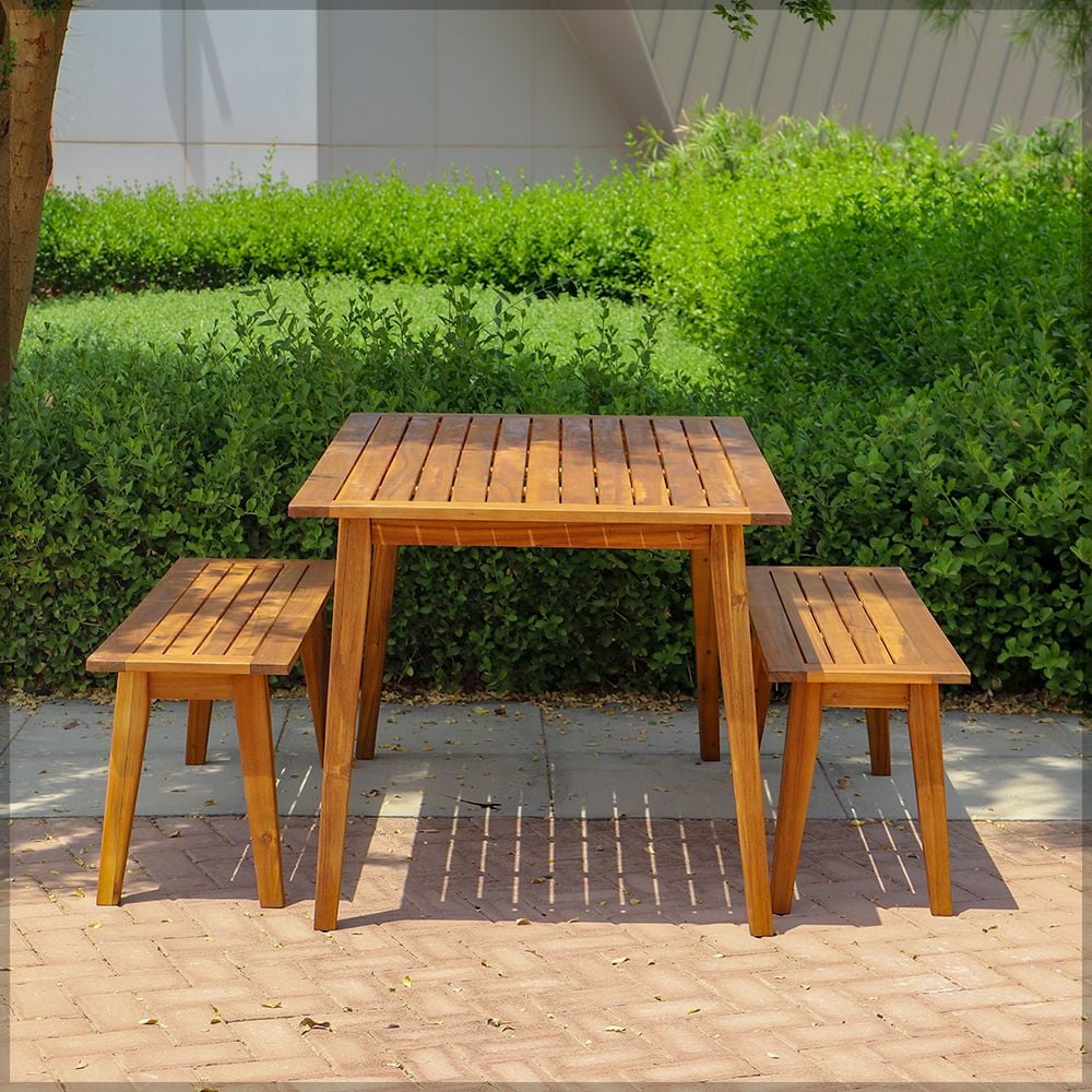 Outdoor Wooden Table & Bench Set