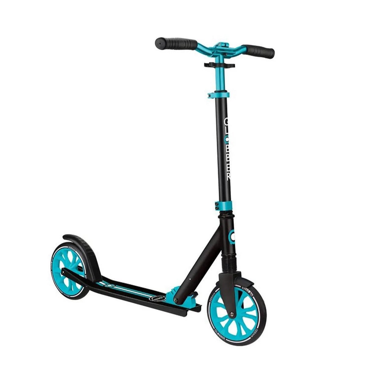 Globber - NL 205 Foldable Big Wheel Scooter Teal/Black - 8+ yrs, Adjustable Height, Shock-Absorbing, Rear Brake, 100kg Capacity