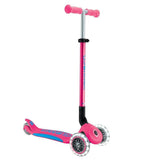 Globber - Primo Plus Foldable Lights Three Wheel Scooter, Adjustable T-Bar, Patented Steering Lock System, Light Up Wheels, 3 Years+, 58 x 28 x 76 cm - Fuchsia