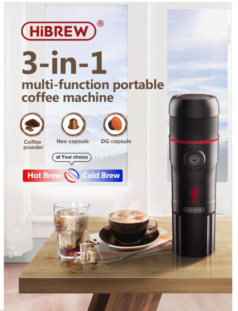 HiBrew - H4 Espresso Maker  Hot & Cold 3 and 1 Travel/Portable Coffee Machine