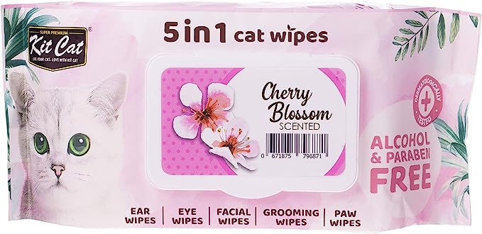 Kit Cat 5 in 1 Cat Wipes Cherry Blossoms Scented 80 Sheets