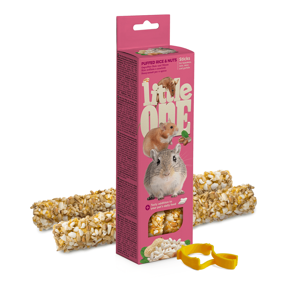 Little One Sticks for Hamsters Rats Mice and Gerbils with Puffed Rice and Nuts 2x55gm