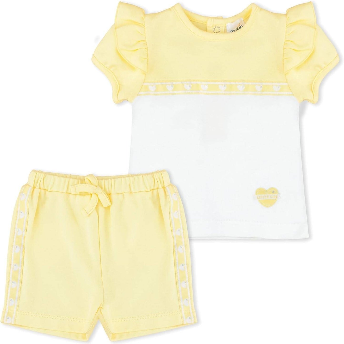 MOON 100% Cotton Short-Sleeved Top & Shorts 3-6M Yellow - Lemon Hearts