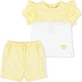 MOON 100% Cotton Short-Sleeved Top & Shorts 6-9M Yellow - Lemon Hearts