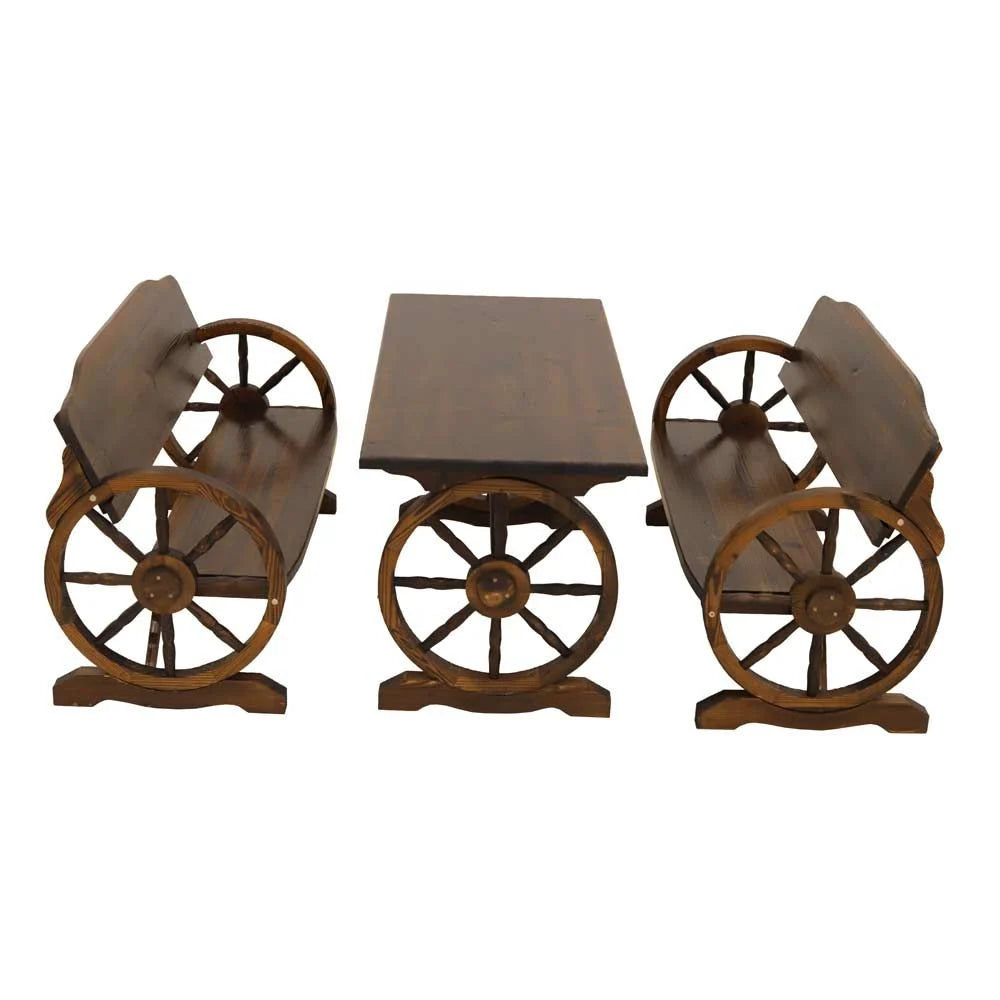 YATAI Wooden Wagon Wheel Bench and Table Set