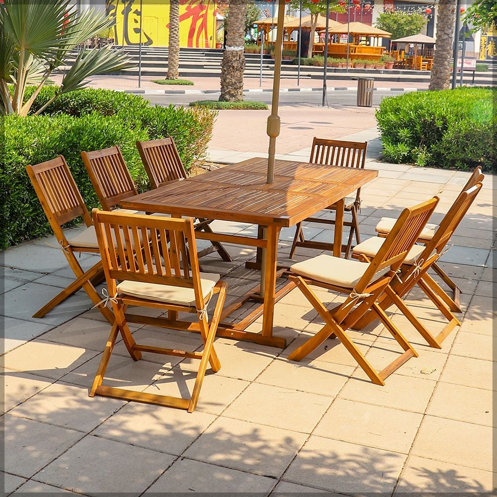 Adlustable Solid Acacia 9Pcs Wood Dining Set