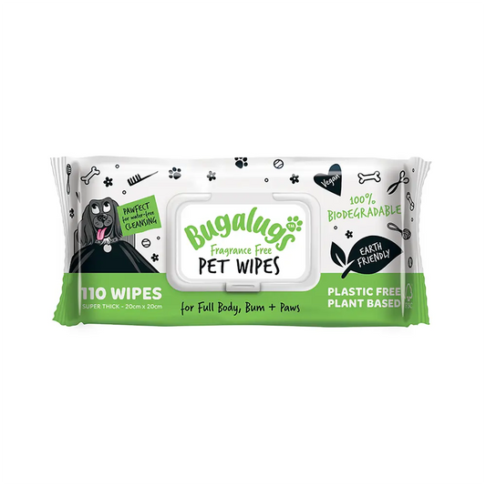 Bugalugs Fragrance Free Biodegradable Pet Wipes Pack Of 110