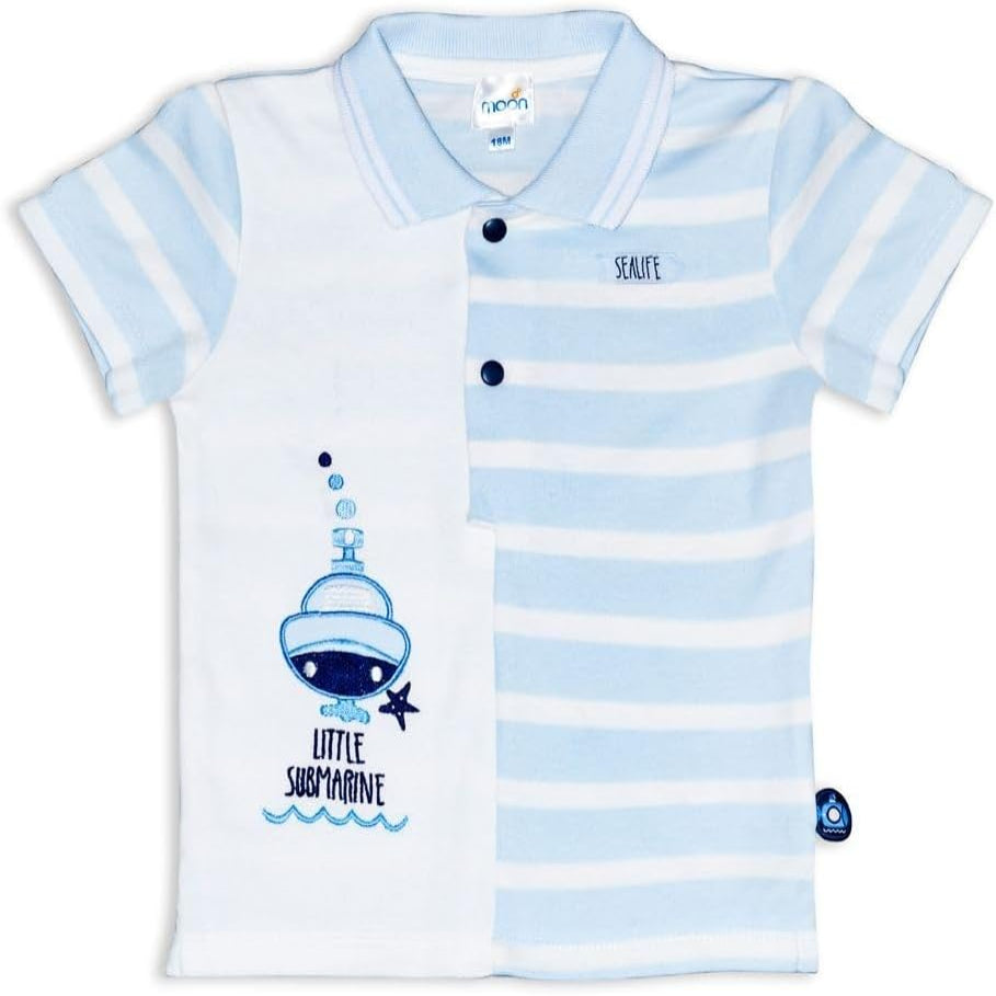 MOON 100% Cotton Polo T-Shirt and Long Pant 9-12M Blue - Little Submarine