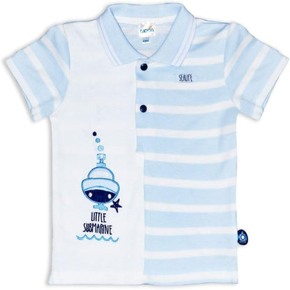MOON 100% Cotton Polo T-Shirt and Long Pant 18-24M Blue - Little Submarine