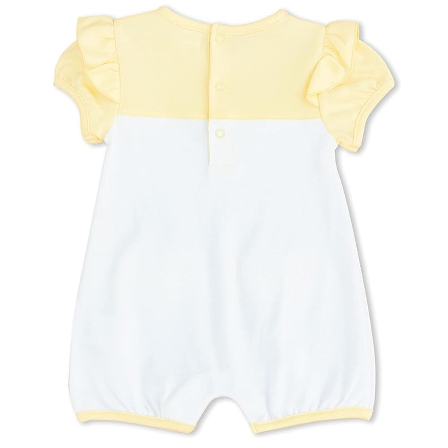 MOON 100% Cotton Short Sleeves Romper 6-9M Yellow - Lemon Hearts