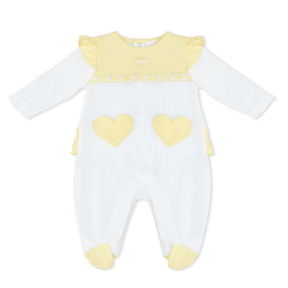 MOON 100% Cotton Sleepsuit 0-1M Yellow & White - Lemon Hearts
