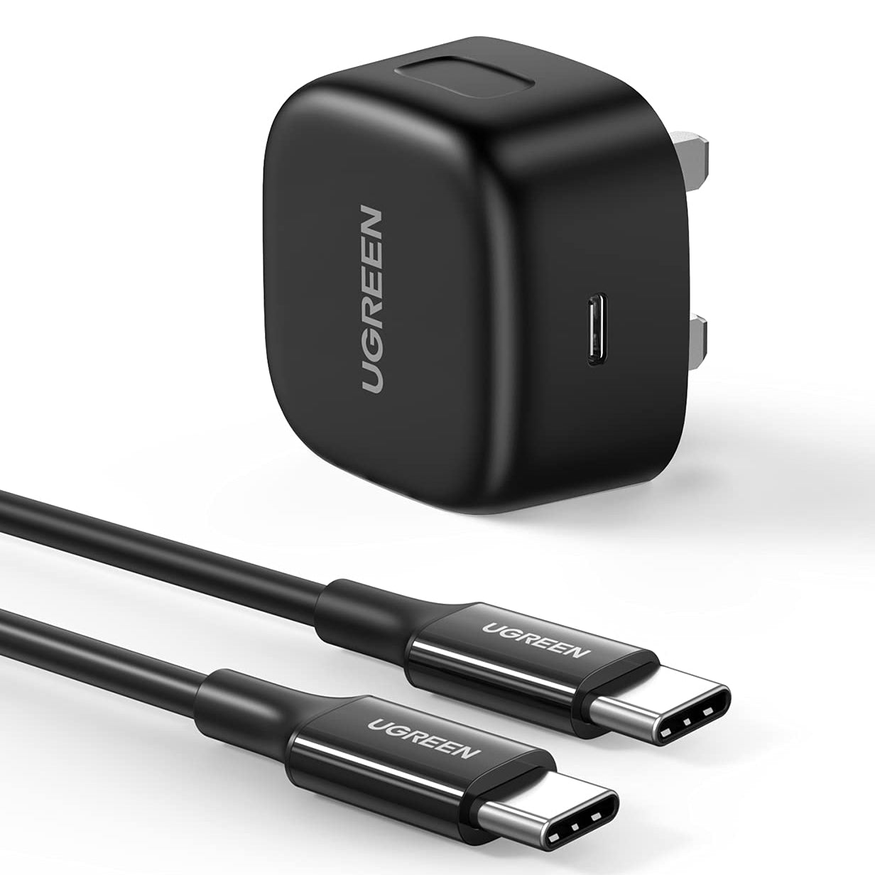 UGreen 25W PD USB-C Fast Charger UK with Cable 2M - Black