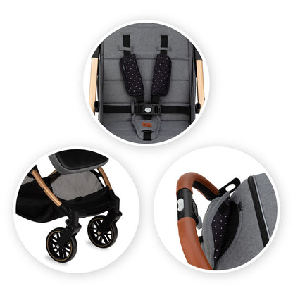 MoMi Estelle Stroller - Gray/Gold