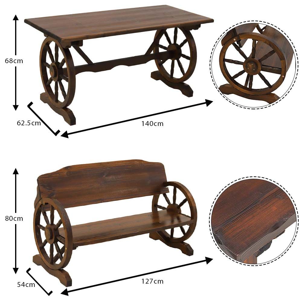 YATAI Wooden Wagon Wheel Bench and Table Set