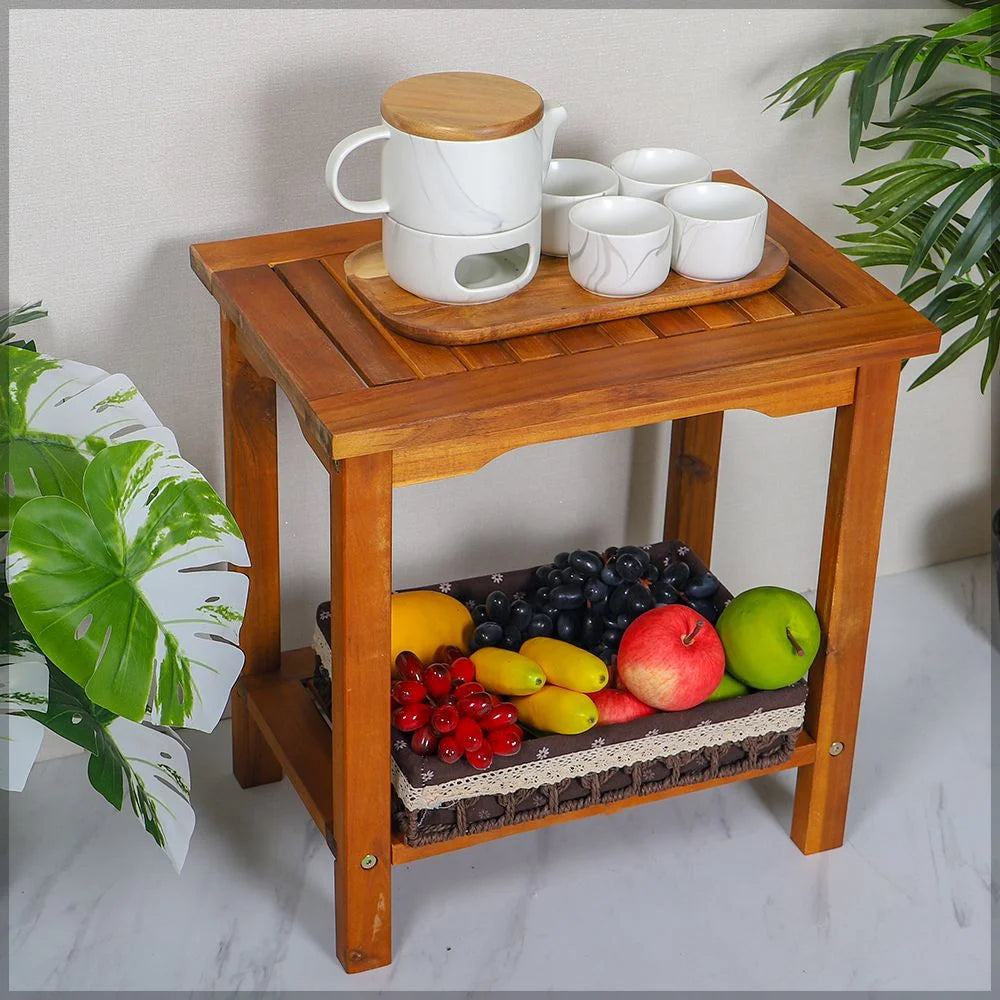 Solid Acacia Wood Table Bamboo Stool