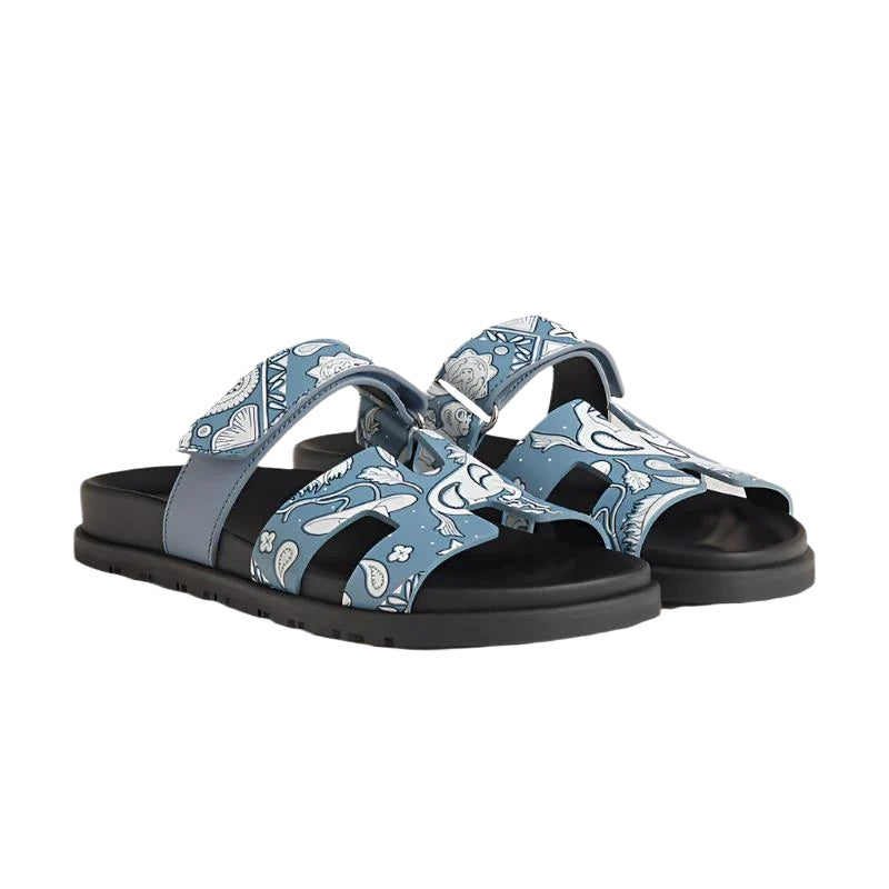Hermes Chypre Sandals "Bleu Ciel Blanc" - 36.5 EU