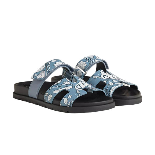 Hermes Chypre Sandals "Bleu Ciel Blanc" - 36.5 EU