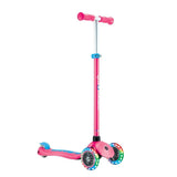 Globber - Primo Plus Lights Three Wheel Scooter, Adjustable T-Bar, Patented Steering Lock System, Light Up Wheels, 3 Years+, 58 x 28 x 76 cm - Fuchsia