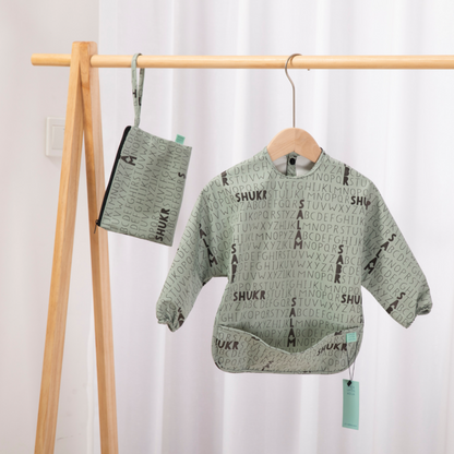 Once Upon a Dua - Long Sleeved Pocket Bib with Carry Pouch - Sage