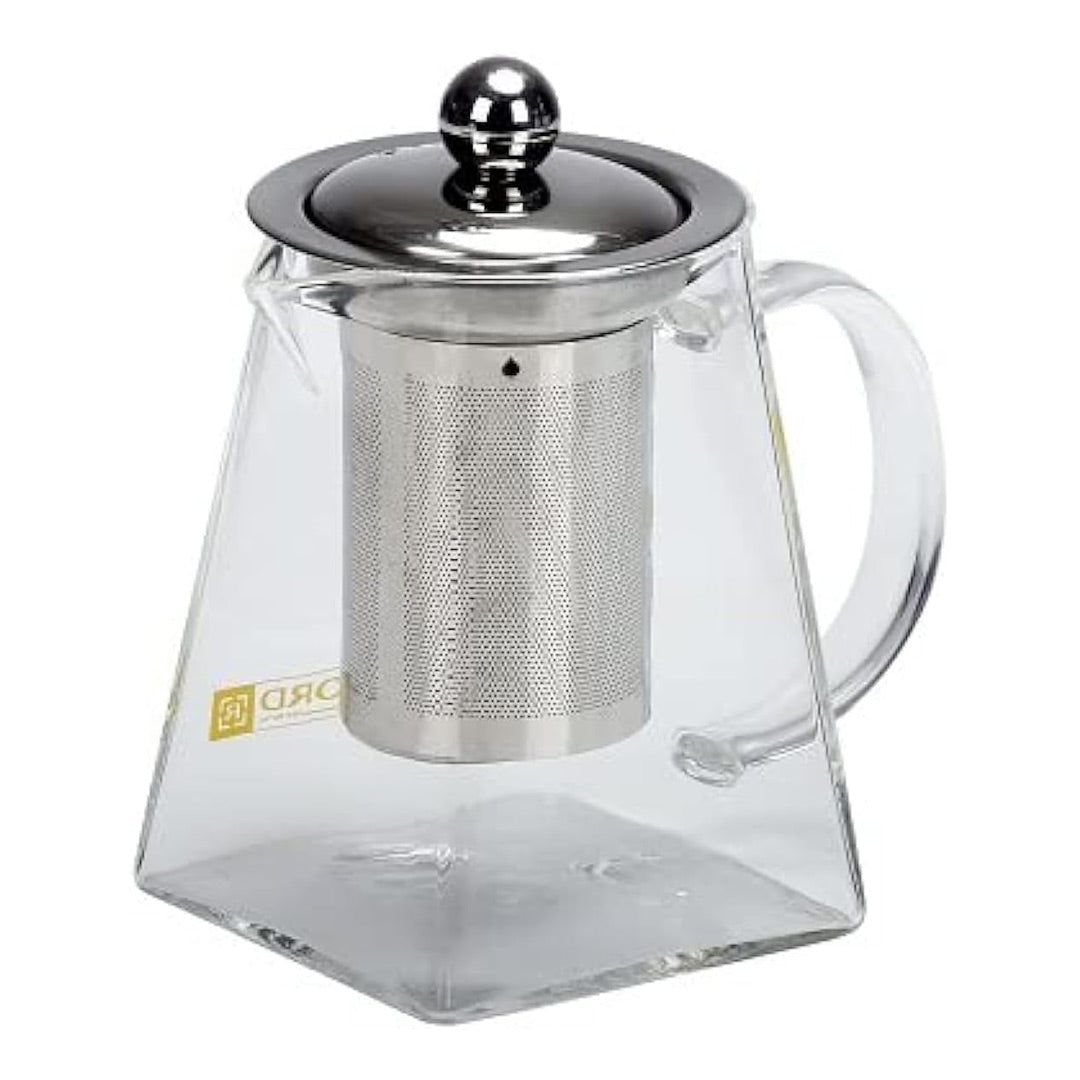 Royalford Glass Tea Pot with Strainer, Stainless Steel/Clear, 500 ml