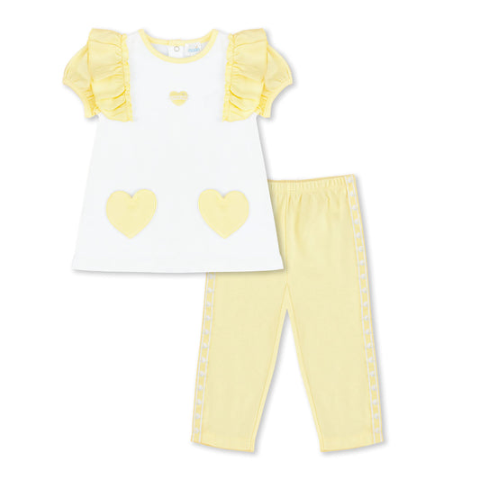MOON 100% Cotton Crew Neck T-Shirt & Legging 18-24M Yellow - Lemon Hearts