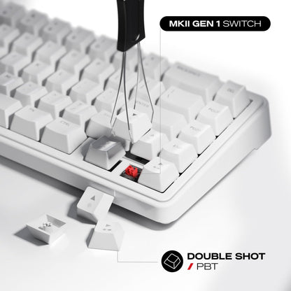 Cybeart Akula 65 - Compact 65% Tri-Mode Wireless RGB Gaming Keyboard - White