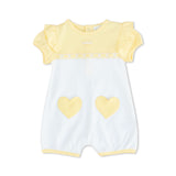 MOON 100% Cotton Short Sleeves Romper 0-3M Yellow - Lemon Hearts