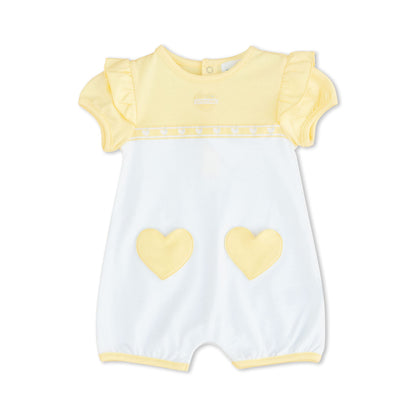 MOON 100% Cotton Short Sleeves Romper 3-6M Yellow - Lemon Hearts