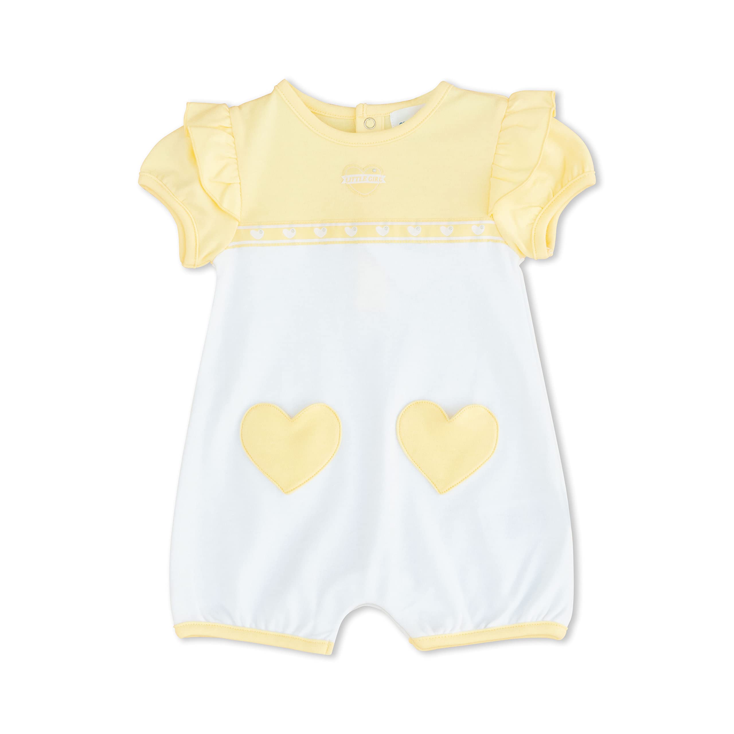 MOON 100% Cotton Short Sleeves Romper 6-9M Yellow - Lemon Hearts