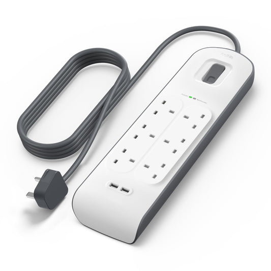 Belkin 6-Outlet Surge Protection Strip With 2 USB & Power Cord 2M