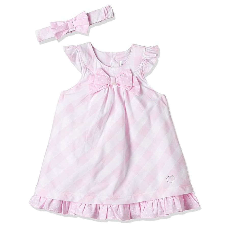 MOON 100% Cotton Dress With Headband 3-6MPink - Pink Gingham