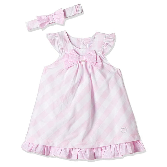 MOON 100% Cotton Dress With Headband 3-6MPink - Pink Gingham
