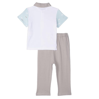 MOON 100% Cotton Polo T-Shirt and Long Pant 18-24M Teal - Little Boat