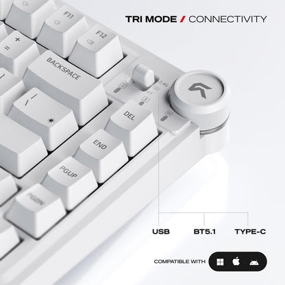 Cybeart Nighthawk 75 - TKL Tri-Mode Wireless RGB Gaming Keyboard - White