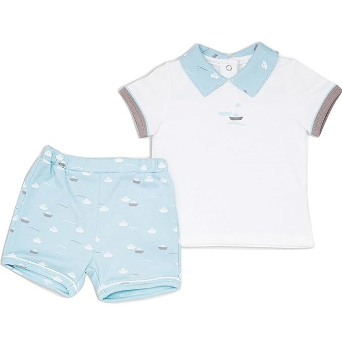 MOON 100% Cotton T-Shirt and Shorts 0-3M Teal - Little Boat