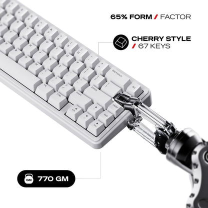 Cybeart Akula 65 - Compact 65% Tri-Mode Wireless RGB Gaming Keyboard - White