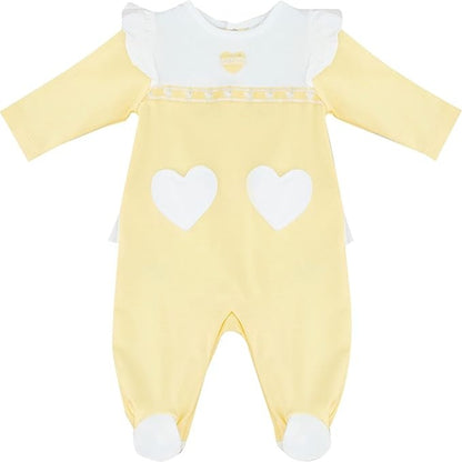 MOON 100% Cotton Sleepsuit 0-1M Yellow - Lemon Hearts
